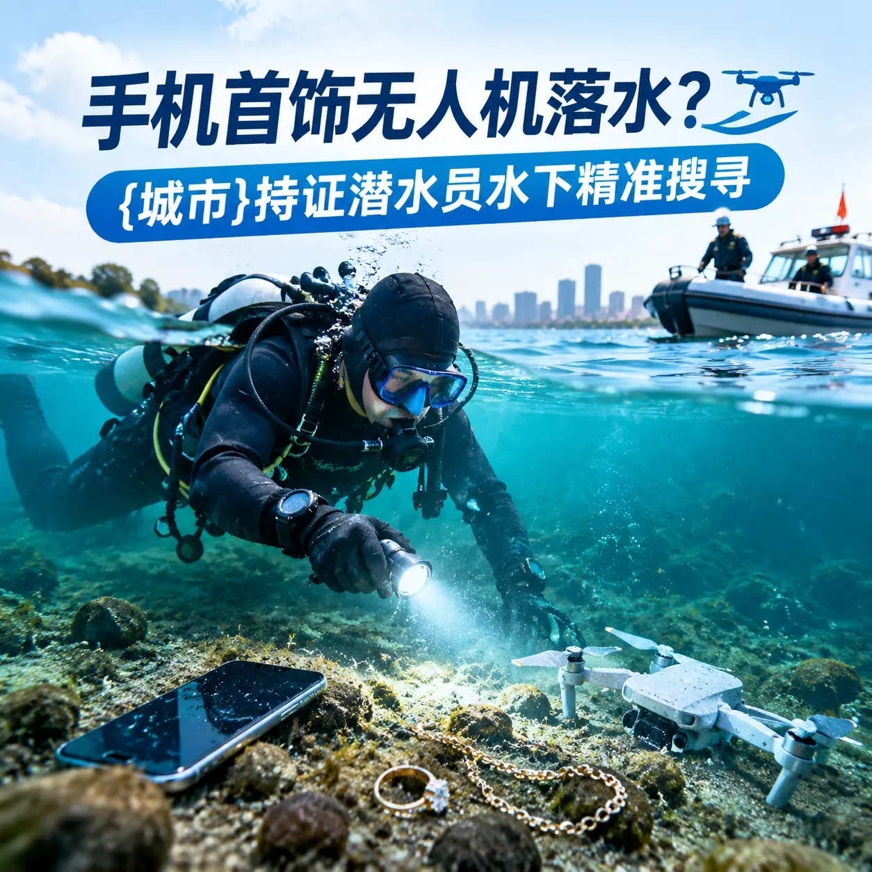 手机首饰无人机落水？彭泽持证潜水员水下精准搜寻