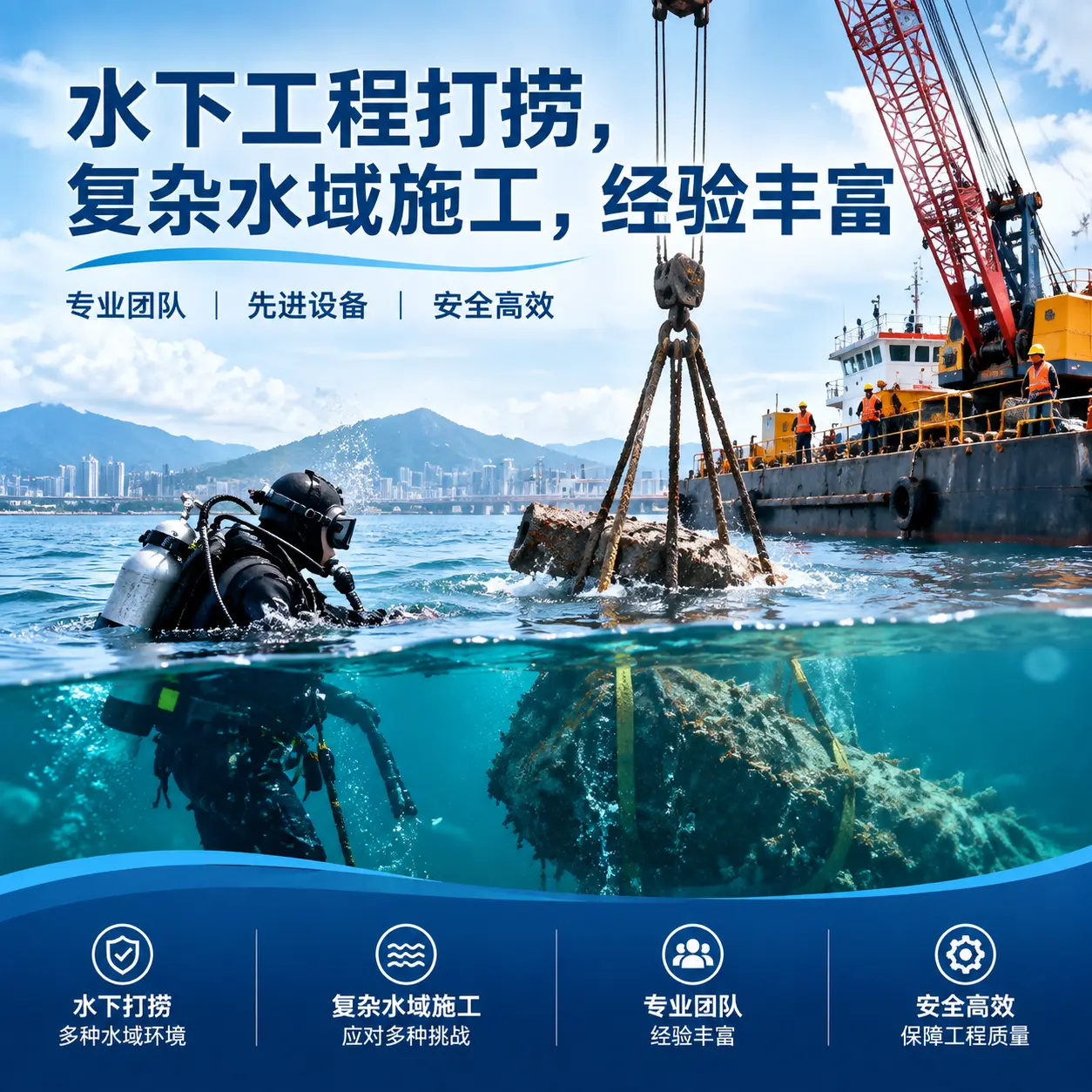水下工程打捞，复杂水域施工，经验丰富彭泽
